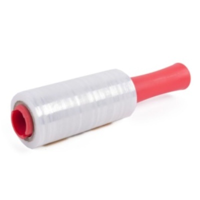 Rolo de película aderente transparente com pega vermelha