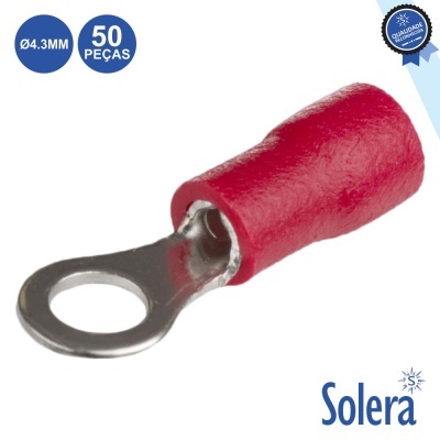 Terminal elétrico circular vermelho da Solera, 50 peças, 4.3MM