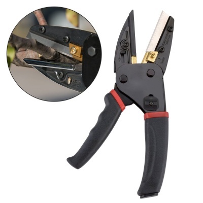 Alicate de corte preto com detalhes vermelhos e régua gravada