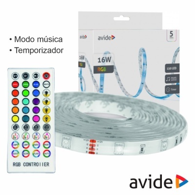 Kit de fita LED RGB Avide com controlo remoto e embalagem branca