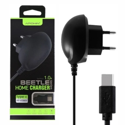 Carregador de parede Apokin Beetle Home Charger preto com conector tipo C