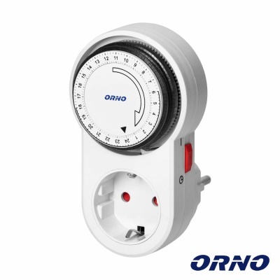 Tomada programadora mecânica branca ORNO com temporizador circular
