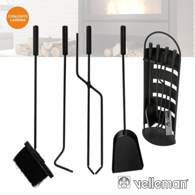 Conjunto de lareira preto com 5 peças e suporte