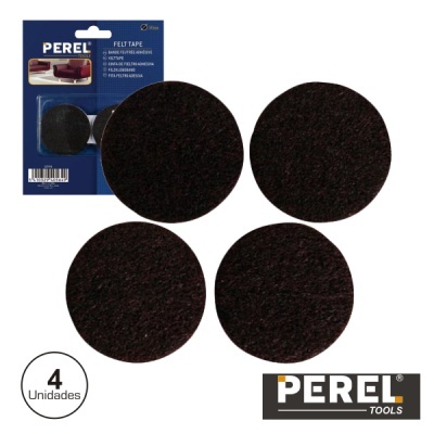 Conjunto de quatro discos redondos de feltro preto da marca PEREL com embalagem azul