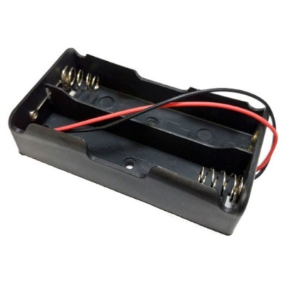 Suporte de bateria preto para duas pilhas AA com molas e fios