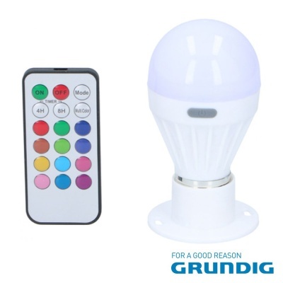 Lâmpada LED com comando remoto e logótipo Grundig