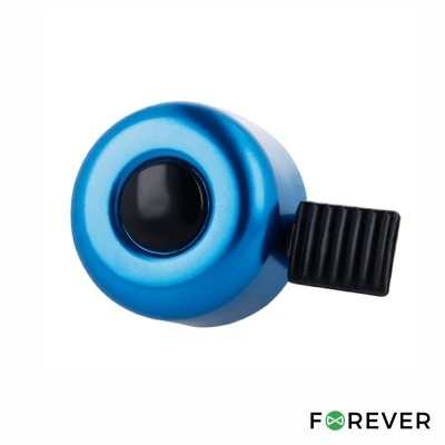 Campainha de bicicleta azul com botão preto em fundo branco