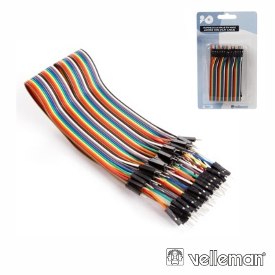 Cabos jumper multicolor para eletrónica em embalagem com rótulo azul da velleman