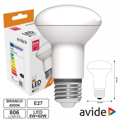 Lâmpada LED branca Avide 4000K 806 lumens com embalagem e etiquetas