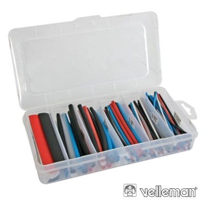 Estojo transparente com tubos termorretráteis coloridos e logotipo velleman