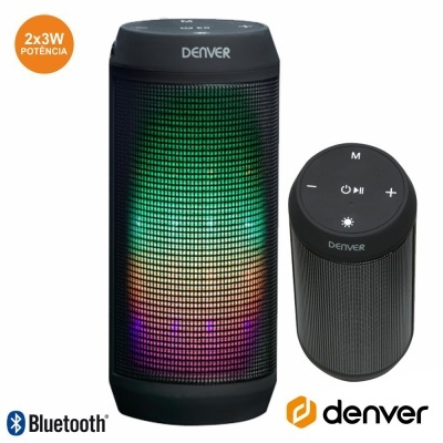 Coluna portátil Bluetooth Denver preta com iluminação colorida