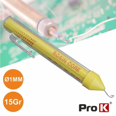 Bobina de solda com núcleo de resina PRO K, amarela, 1MM 15Gr