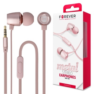 Fones de ouvido intra-auriculares metálicos rosa com embalagem