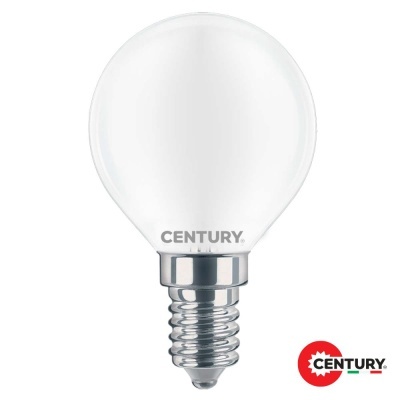 Lâmpada branca opaca com base metálica roscada e logótipo CENTURY