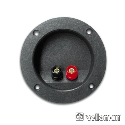 Conector redondo Velleman para colunas preto com terminais vermelho e preto