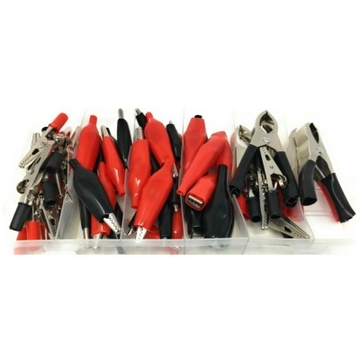 Conjunto de garras de jacaré em plástico transparente com isolamentos vermelho e preto