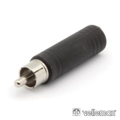 Adaptador conector RCA preto e metal prateado