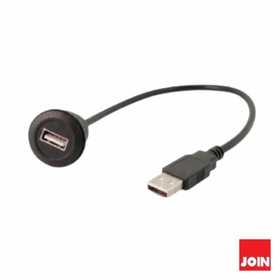 Cabo extensor USB preto com conectores tipo A e logo JOIN