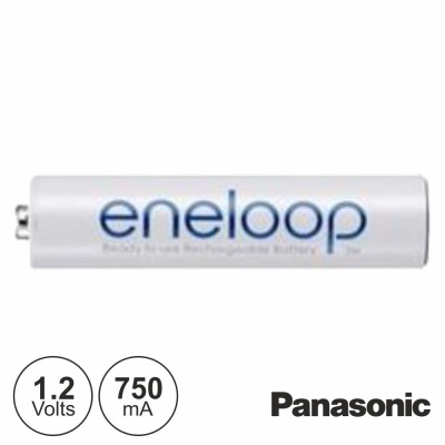 Pilha recarregável Panasonic Eneloop AA branca com texto azul