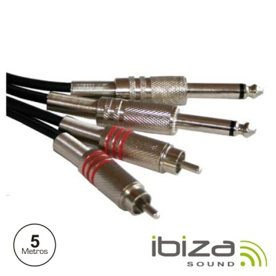 Cabo de áudio com conectores metálicos e marca ibiza SOUND