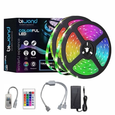 Kit de fitas LED coloridas com controle remoto e fonte de alimentação