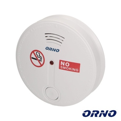 Detetor de fumo branco com símbolo de proibição de fumar e texto NO SMOKING