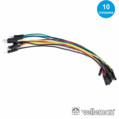Conjunto de 10 cabos jumper coloridos com terminais macho a fêmea