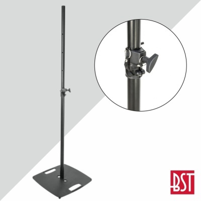 Suporte metálico preto com base quadrada e ajuste central