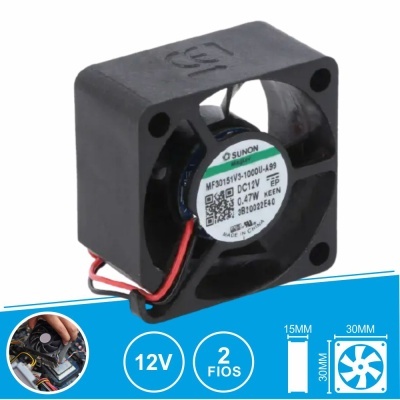 Ventoinha de arrefecimento eletrónica preta Sunon DC12V 30x30x15mm