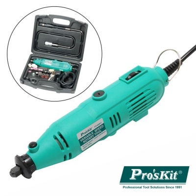 Ferramenta elétrica verde Pro'sKit com caixa e acessórios