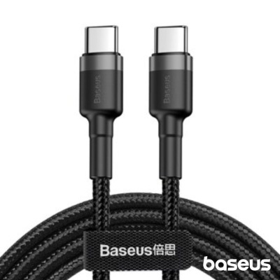 Cabo de carregamento Baseus preto com conectores USB-C