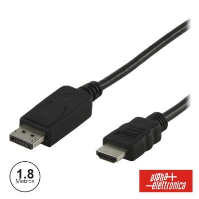 Cabo preto com conectores DisplayPort e HDMI com 1.8 metros