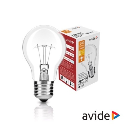 Lâmpada incandescente Avide com embalagem branca e vermelha