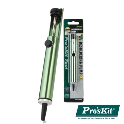 Bomba de dessoldar metálica verde com embalagem e logótipo Pro'sKit
