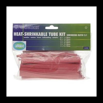 Kit de tubos termorretráteis vermelhos Velleman em embalagem plástica
