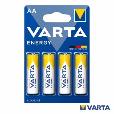 Pack de quatro pilhas AA alcalinas VARTA ENERGY em embalagem azul