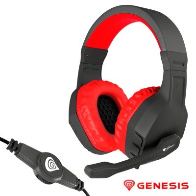 Auriculares gaming Genesis preto e vermelho com microfone e controlo no cabo