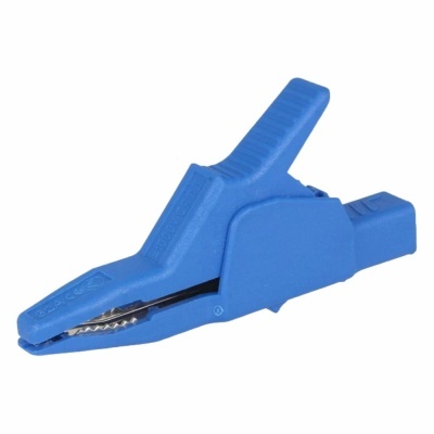 Prendedor tipo jacaré azul com interior metálico serrilhado