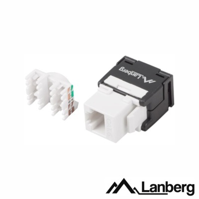 Conector de rede keystone RJ45 preto e branco Lanberg com peça interna branca