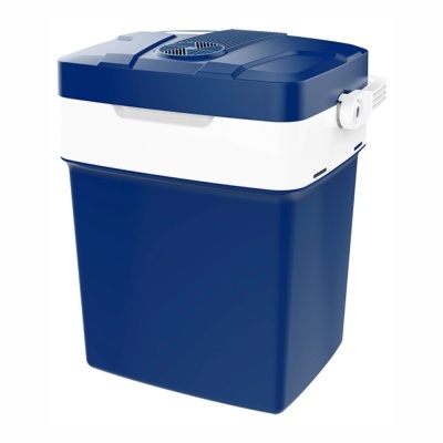 Frigorífico portátil azul e branco com tampa ventilada