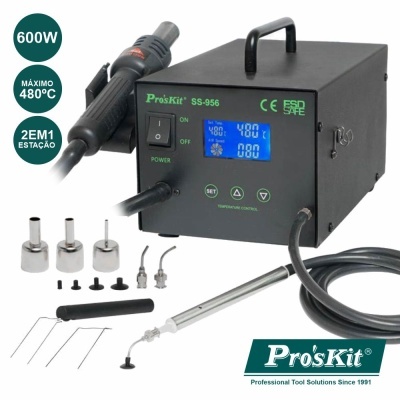 Estação de soldadura Pro'sKit SS-956 com bicos e ferramentas auxiliares