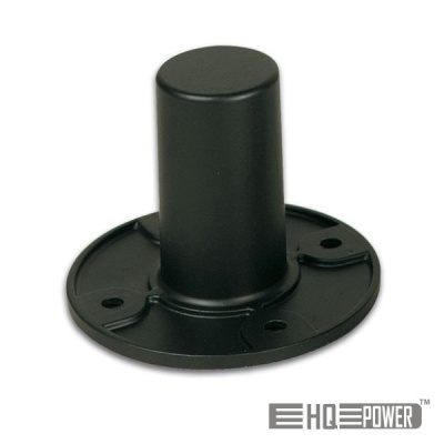 Suporte cilíndrico preto com base circular e orifícios de fixação