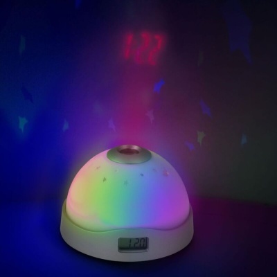 Relógio digital com projetor de horas e luzes coloridas