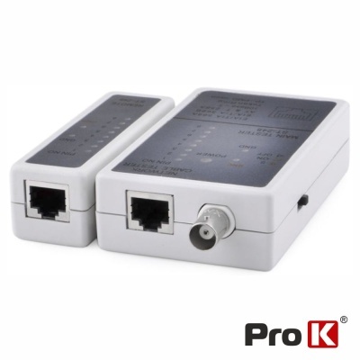 Testadores de cabo de rede branco com portas RJ45 e conector BNC