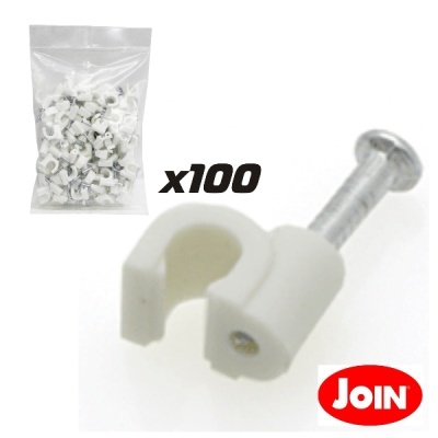 Presilhas brancas de plástico com pregos metálicos, pacote de 100 unidades da marca JOIN