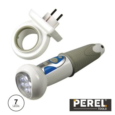 Lanterna portátil cinza e branco com 7 LEDs e suporte de carregamento PEREL