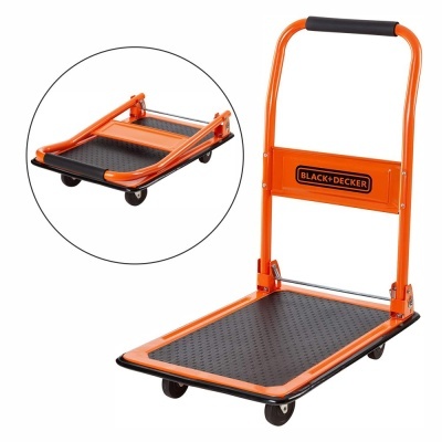 Carrinho de transporte dobrável BLACK+DECKER laranja e preto com plataforma antiderrapante