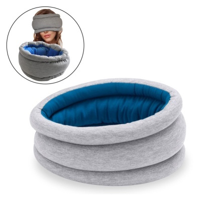 Almofada cinzenta e azul para pescoço e cabeça