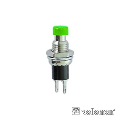 Interruptor de botão verde com base preta e metal prateado