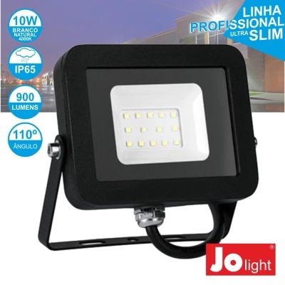 Projetor de luz LED preto Jo light com especificações técnicas visíveis